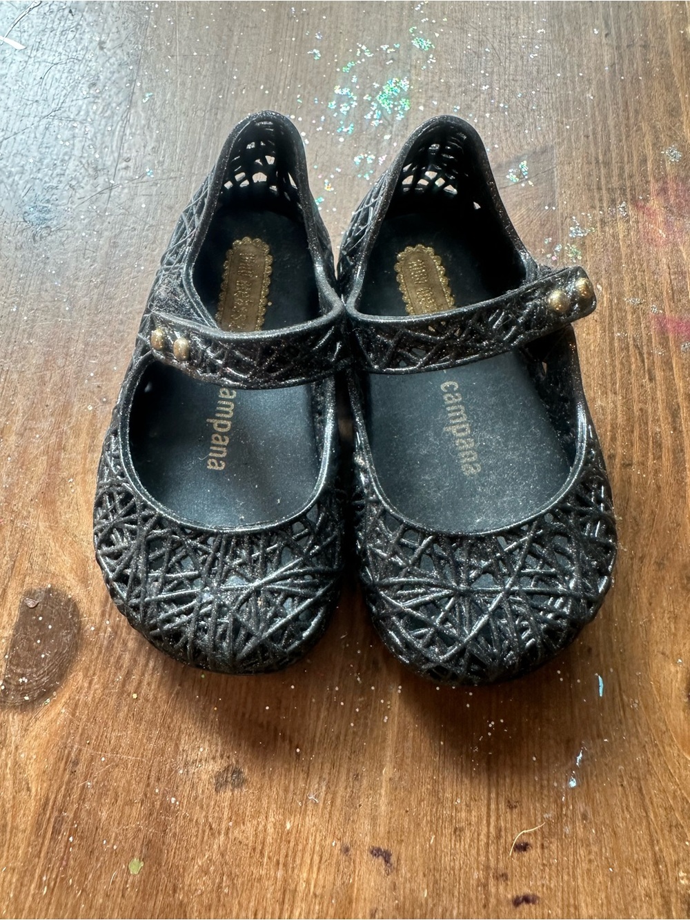 Mini Melissa Black Glitter Mary Jane Sneakers